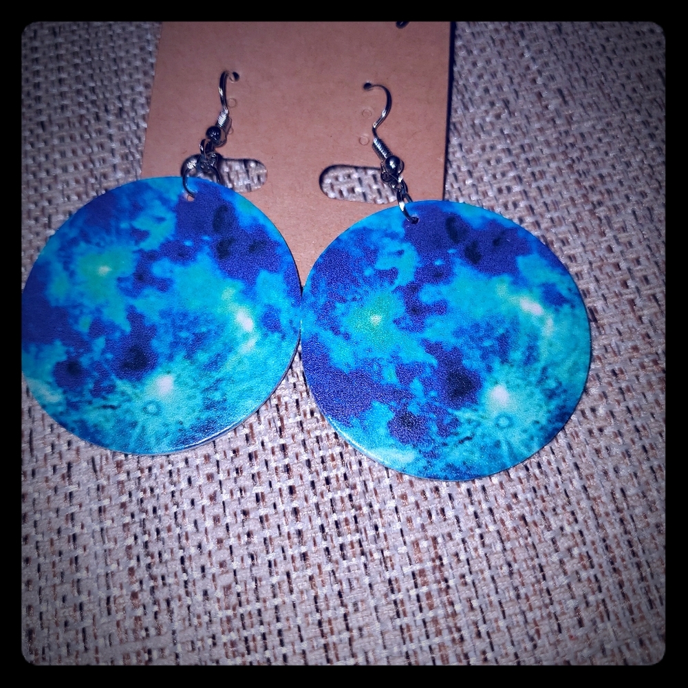 Blue tie dyed leatherette earrings